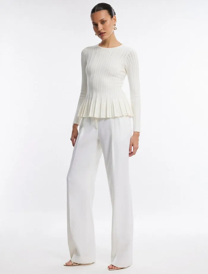 Women Long Sleeve Rib Peplum Knit Top Gardenia BCBG Tops Women Long Sleeve Rib Peplum Knit Top Gardenia BCBG Tops