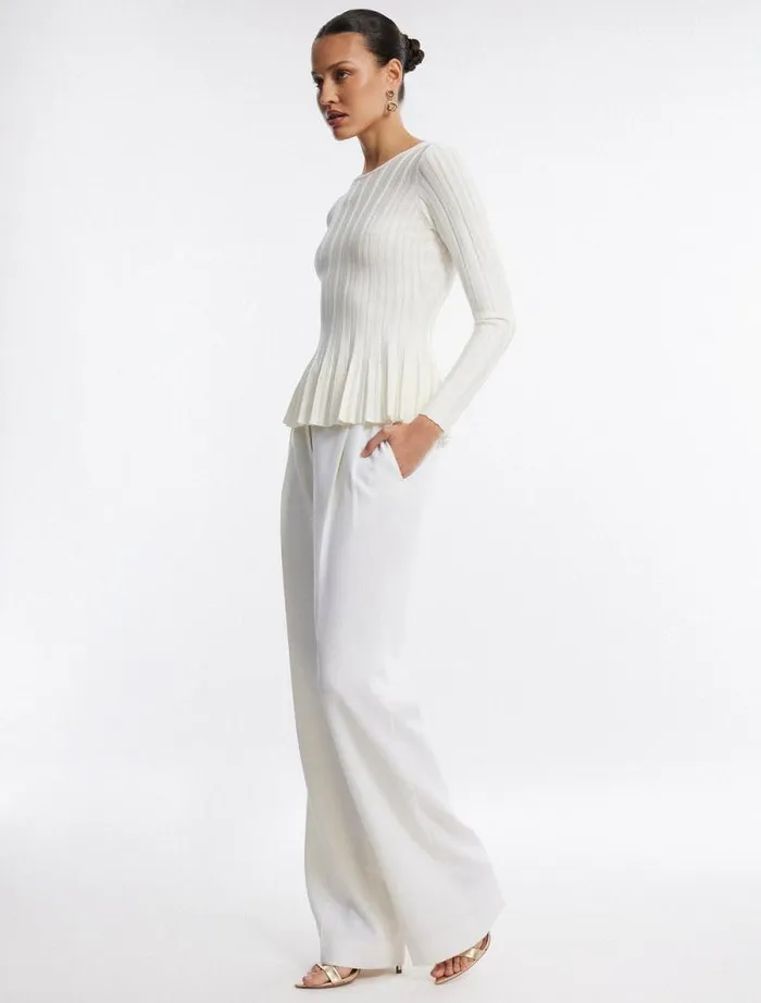 Women Long Sleeve Rib Peplum Knit Top Gardenia BCBG Tops Women Long Sleeve Rib Peplum Knit Top Gardenia BCBG Tops