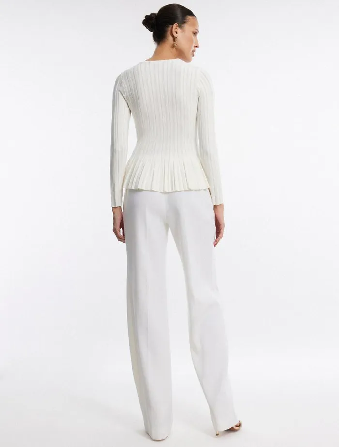 Women Long Sleeve Rib Peplum Knit Top Gardenia BCBG Tops Women Long Sleeve Rib Peplum Knit Top Gardenia BCBG Tops