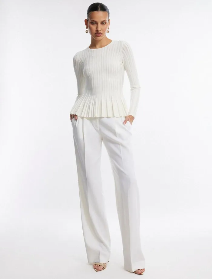 Women Long Sleeve Rib Peplum Knit Top Gardenia BCBG Tops Women Long Sleeve Rib Peplum Knit Top Gardenia BCBG Tops