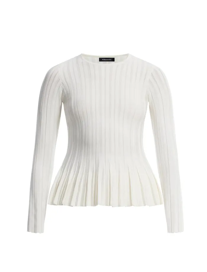Women Long Sleeve Rib Peplum Knit Top Gardenia BCBG Tops Women Long Sleeve Rib Peplum Knit Top Gardenia BCBG Tops
