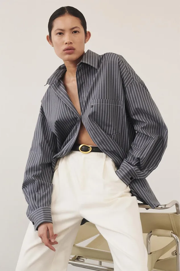 Women Long Sleeved DISSH MASON SLATE STRIPE SHIRT