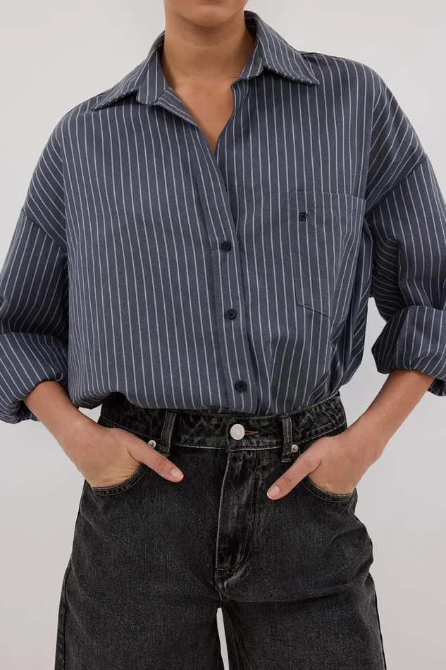 Women Long Sleeved DISSH MASON SLATE STRIPE SHIRT