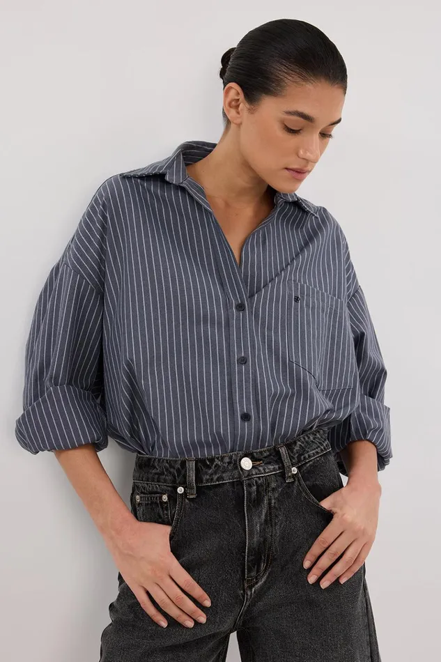 Women Long Sleeved DISSH MASON SLATE STRIPE SHIRT