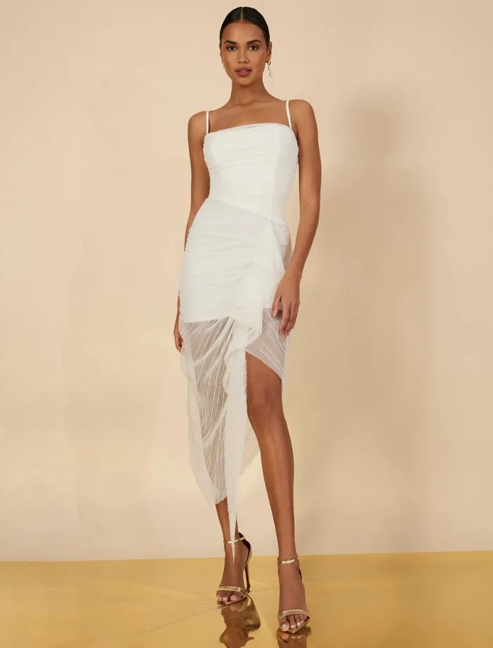 Women Lottie Cascading Ruched Dress Gardenia BCBG Dresses