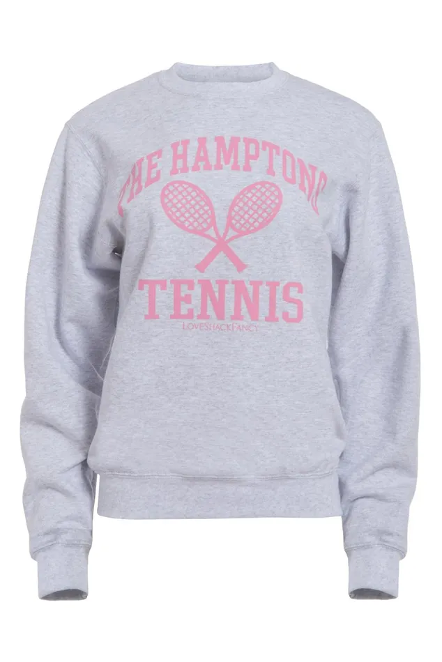Women LoveShackFancy Active First Port The Hamptons Tennis Crew Neck Ash Grey Pink Font