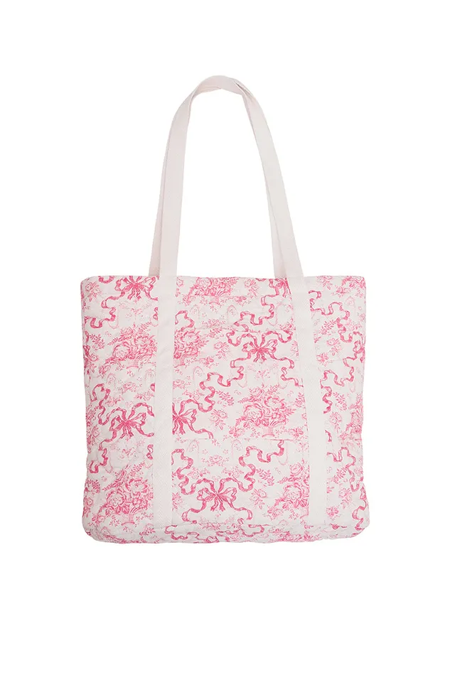 Women LoveShackFancy Bags and Travel Henderson Cotton Bow Print Tote Bubblegum Blast