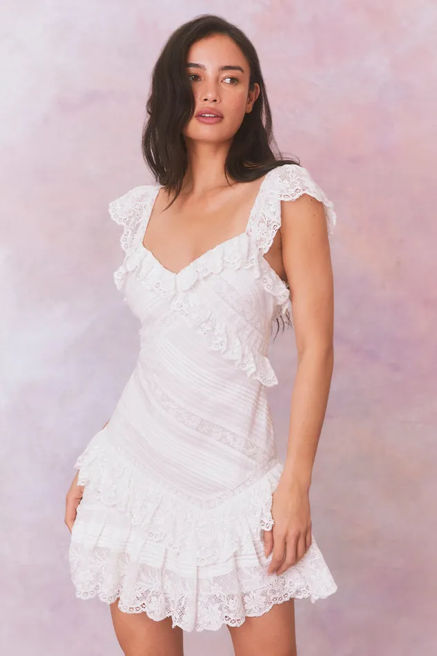 Women LoveShackFancy Dresses Bensley Fitted Lace Mini Dress True White