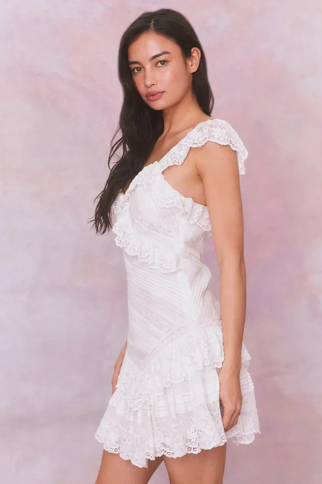 Women LoveShackFancy Dresses Bensley Fitted Lace Mini Dress True White