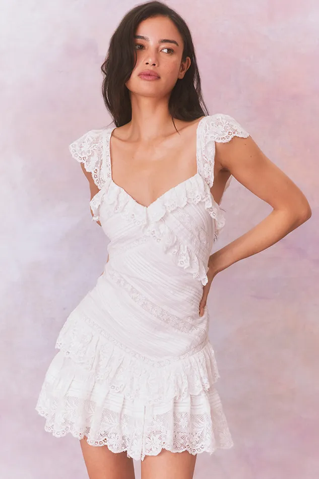 Women LoveShackFancy Dresses Bensley Fitted Lace Mini Dress True White
