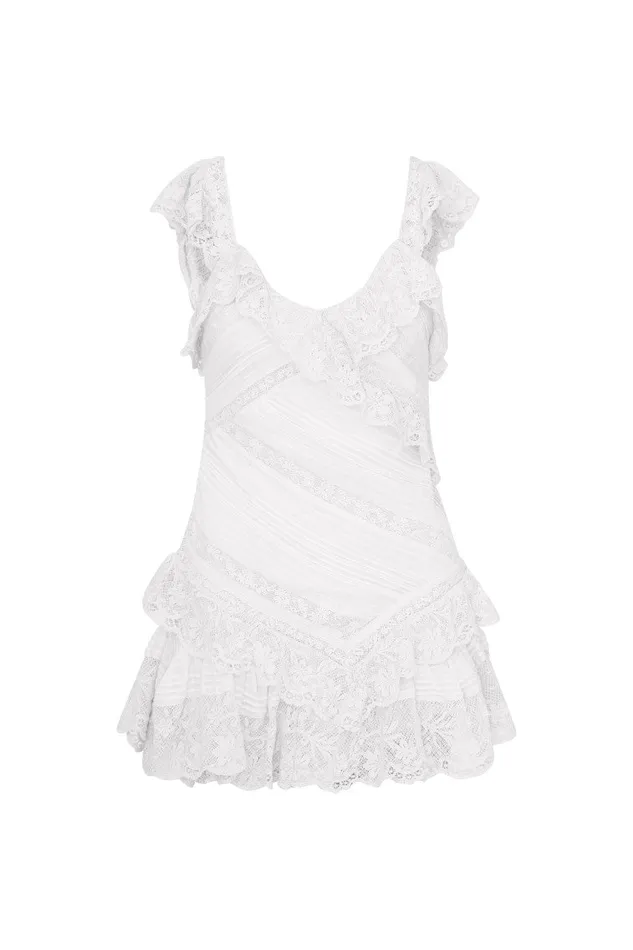 Women LoveShackFancy Dresses Bensley Fitted Lace Mini Dress True White