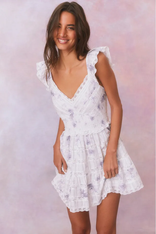 Women LoveShackFancy Dresses Finny Floral Mini Dress Misty Sea