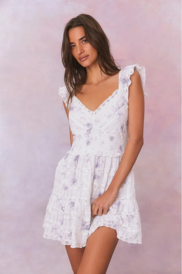 Women LoveShackFancy Dresses Finny Floral Mini Dress Misty Sea