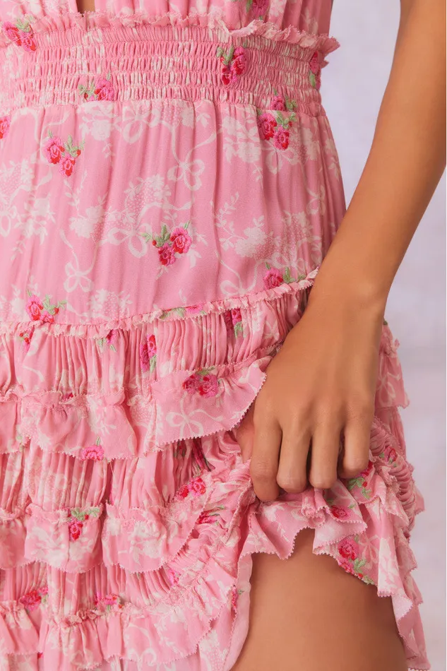 Women LoveShackFancy Dresses Quintelle Halter Floral Mini Dress Cherry Pink