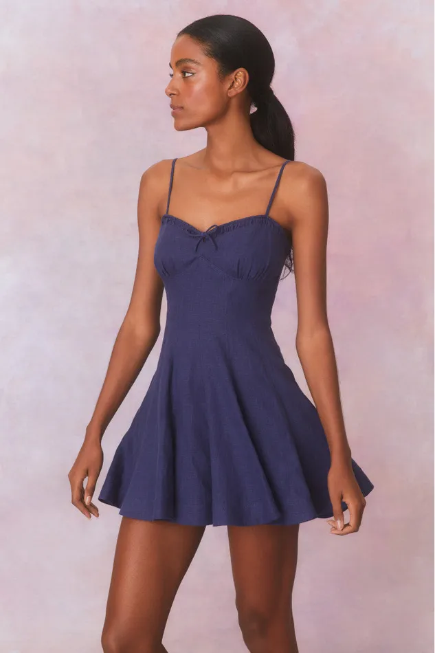Women LoveShackFancy Dresses Shai Linen Mini Dress Navy