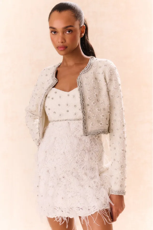 Women LoveShackFancy Jackets and Coats Cosmos Beaded Cropped Jacket Cream