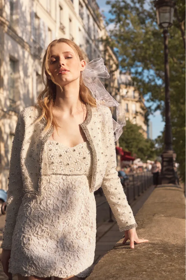 Women LoveShackFancy Jackets and Coats Cosmos Beaded Cropped Jacket Cream