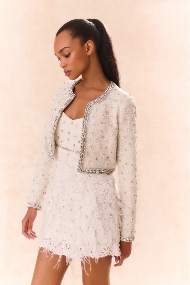 Women LoveShackFancy Jackets and Coats Cosmos Beaded Cropped Jacket Cream