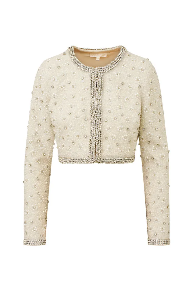 Women LoveShackFancy Jackets and Coats Cosmos Beaded Cropped Jacket Cream