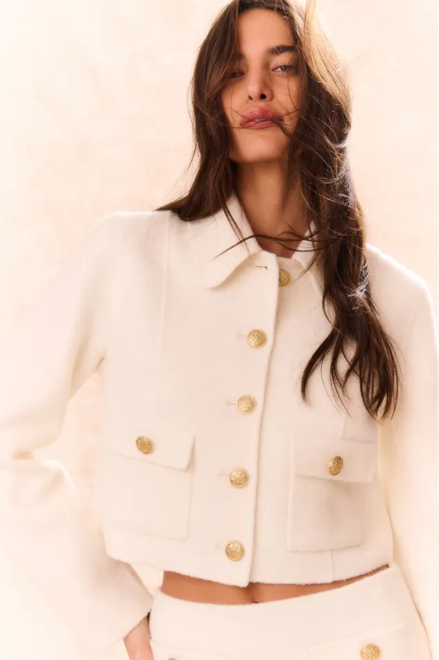 Women LoveShackFancy Jackets and Coats Lettie Wool MilitaryInspired Jacket Oatmeal