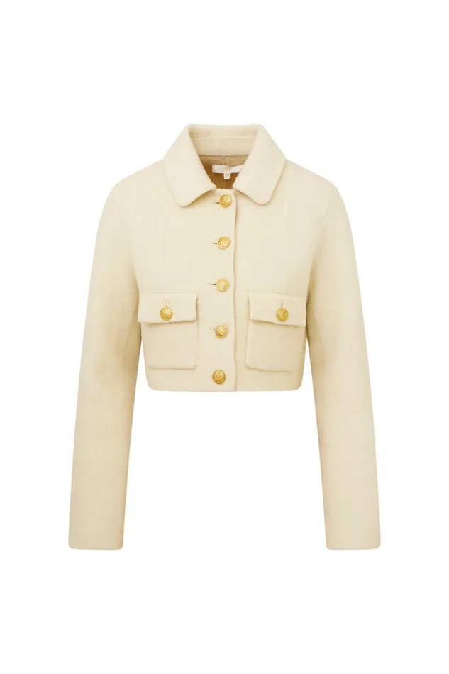 Women LoveShackFancy Jackets and Coats Lettie Wool MilitaryInspired Jacket Oatmeal