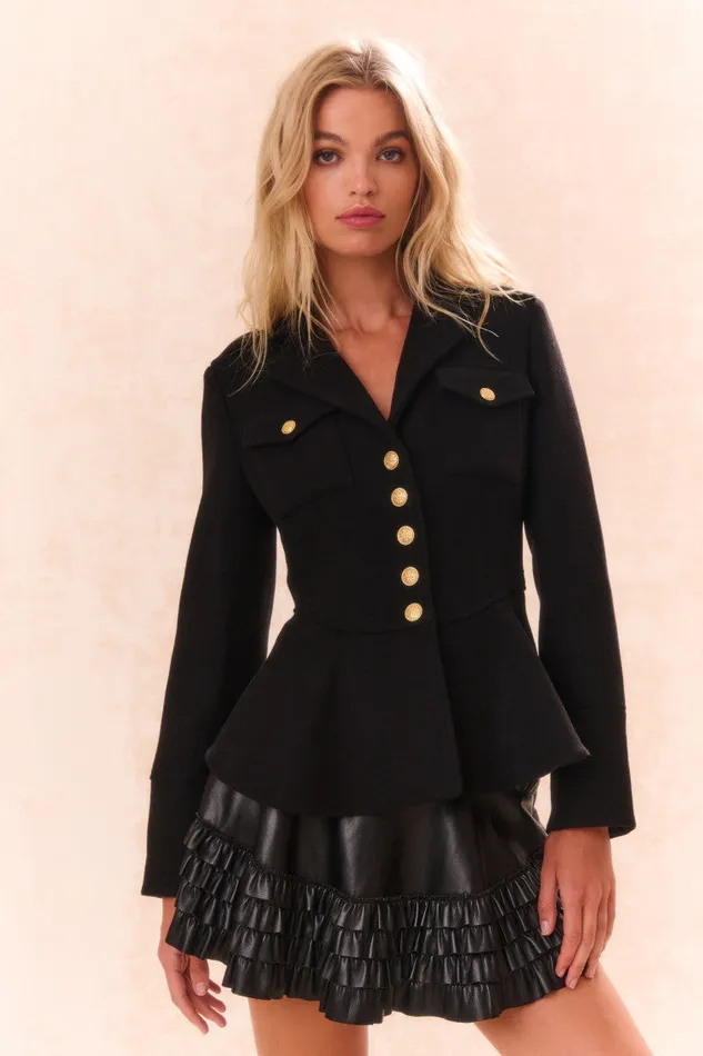Women LoveShackFancy Jackets and Coats Theda WoolBlend Military Jacket Black