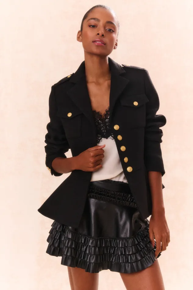 Women LoveShackFancy Jackets and Coats Theda WoolBlend Military Jacket Black