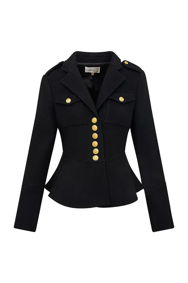Women LoveShackFancy Jackets and Coats Theda WoolBlend Military Jacket Black
