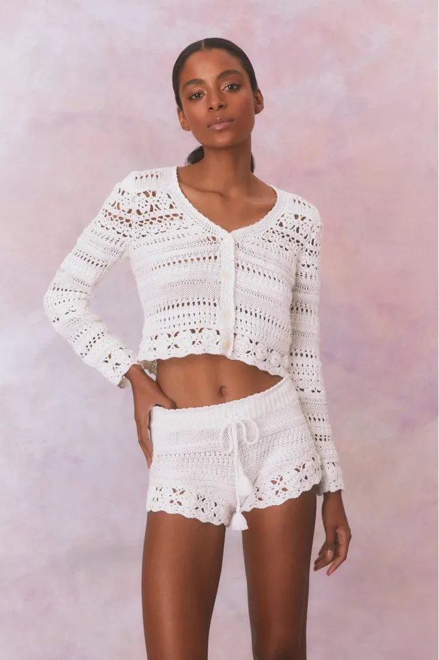 Women LoveShackFancy Pants and Shorts Nevi Cotton Crochet Shorts Antique White
