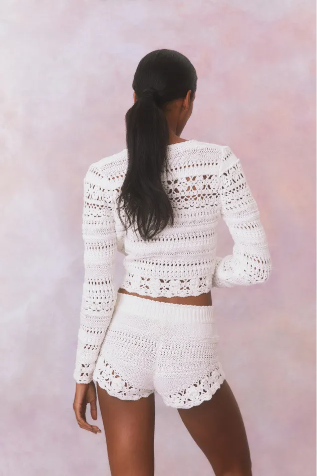 Women LoveShackFancy Pants and Shorts Nevi Cotton Crochet Shorts Antique White