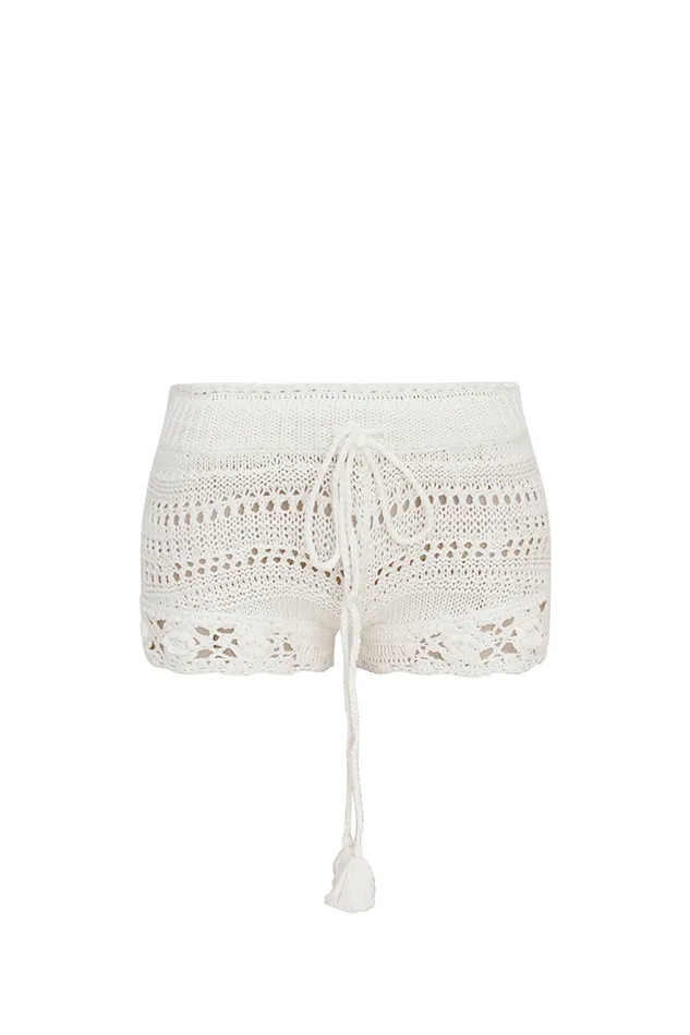 Women LoveShackFancy Pants and Shorts Nevi Cotton Crochet Shorts Antique White