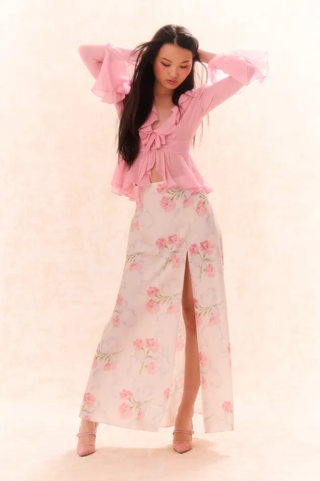 Women LoveShackFancy Skirts Connie Silk Floral Maxi Skirt Porcelain