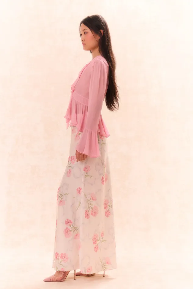 Women LoveShackFancy Skirts Connie Silk Floral Maxi Skirt Porcelain
