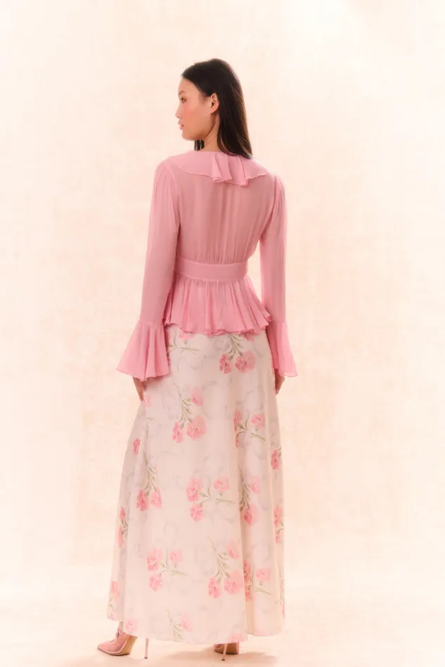 Women LoveShackFancy Skirts Connie Silk Floral Maxi Skirt Porcelain