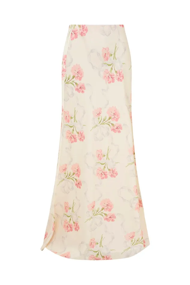 Women LoveShackFancy Skirts Connie Silk Floral Maxi Skirt Porcelain