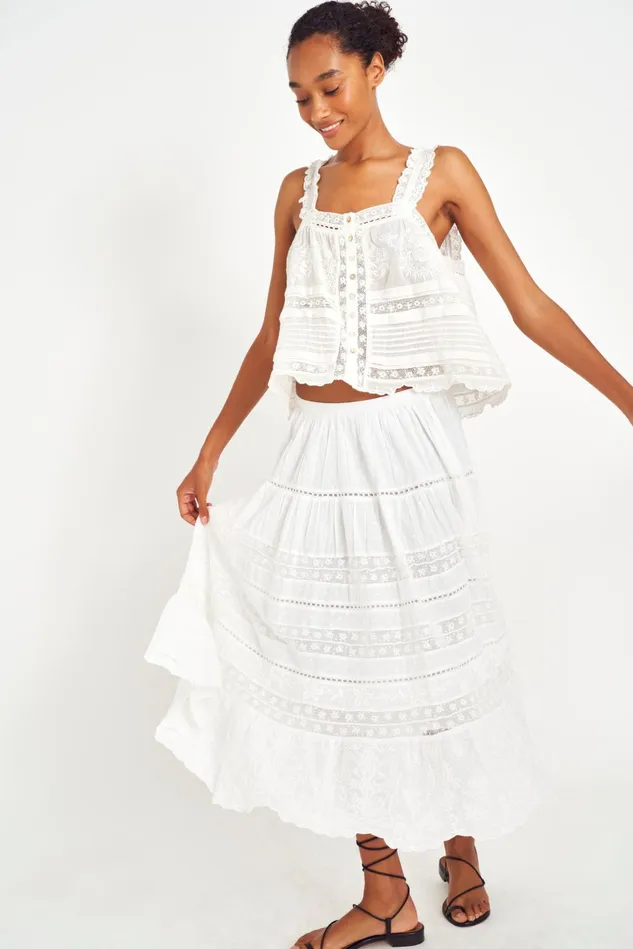 Women LoveShackFancy Skirts Donna Heritage Midi Skirt White