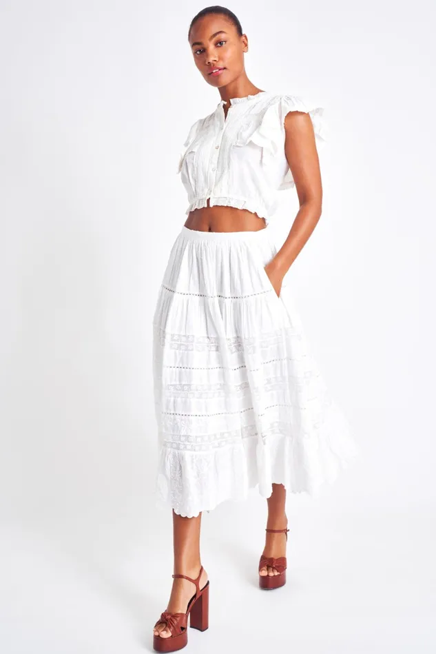 Women LoveShackFancy Skirts Donna Heritage Midi Skirt White
