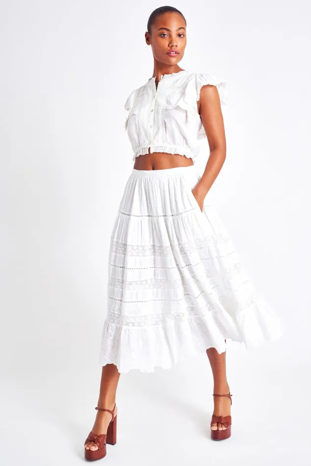 Women LoveShackFancy Skirts Donna Heritage Midi Skirt White