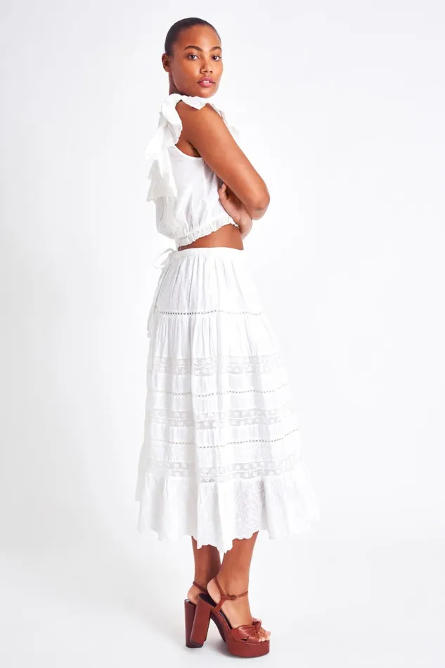 Women LoveShackFancy Skirts Donna Heritage Midi Skirt White