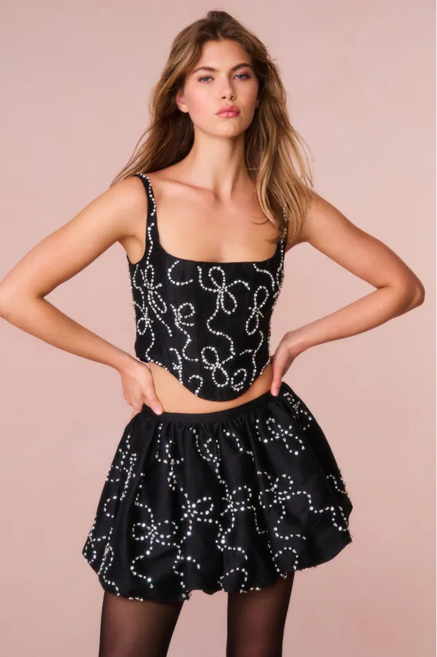 Women LoveShackFancy Skirts Flince Embellished Mini Bubble Skirt Black