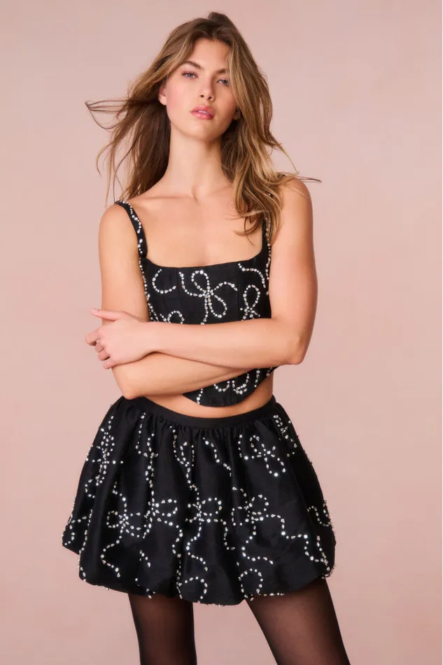 Women LoveShackFancy Skirts Flince Embellished Mini Bubble Skirt Black