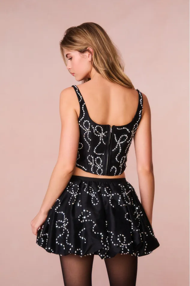 Women LoveShackFancy Skirts Flince Embellished Mini Bubble Skirt Black