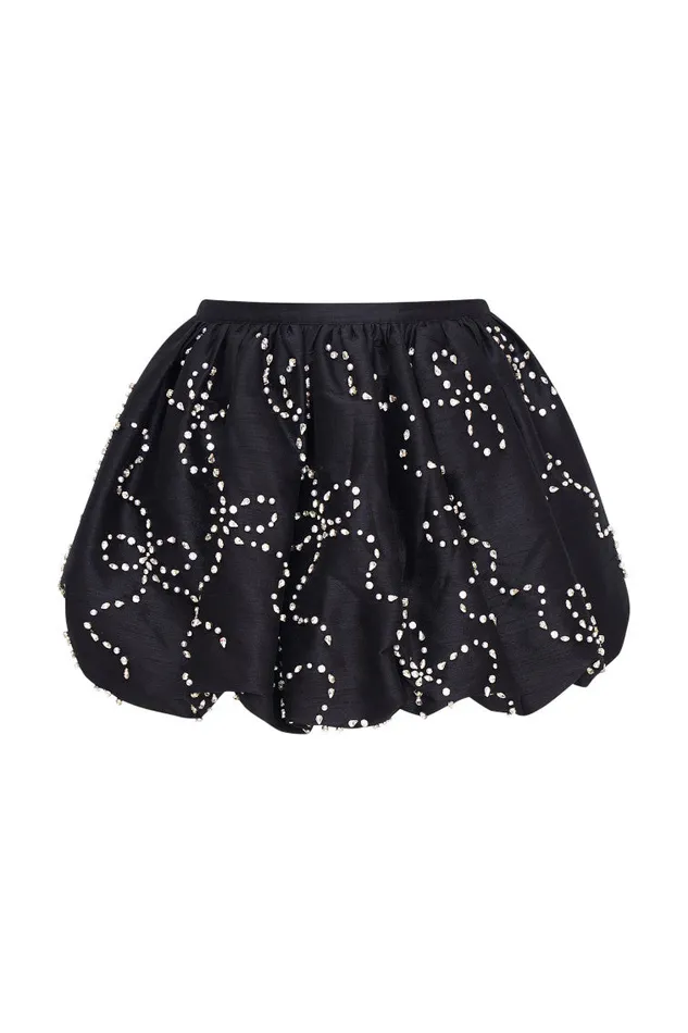 Women LoveShackFancy Skirts Flince Embellished Mini Bubble Skirt Black