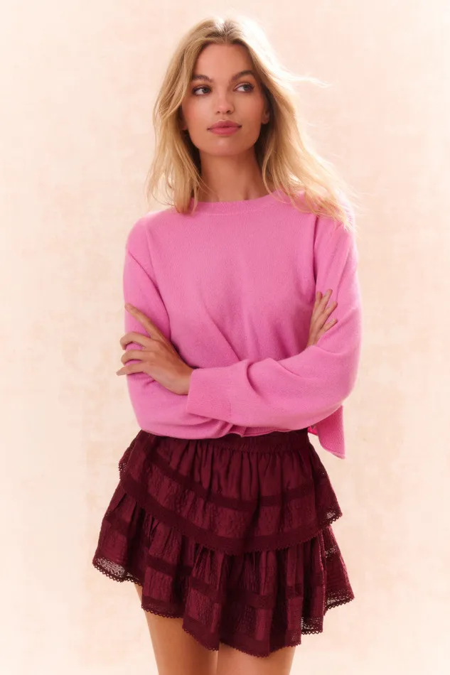 Women LoveShackFancy Skirts Ruffle Mini Tiered Skirt Oxblood