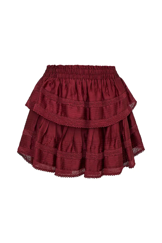 Women LoveShackFancy Skirts Ruffle Mini Tiered Skirt Oxblood