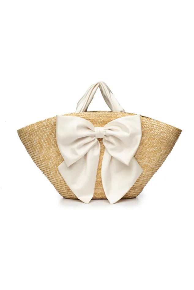 Women LoveShackFancy Swim Carlotta Bow Handbag By Eugenia Kim Natural
