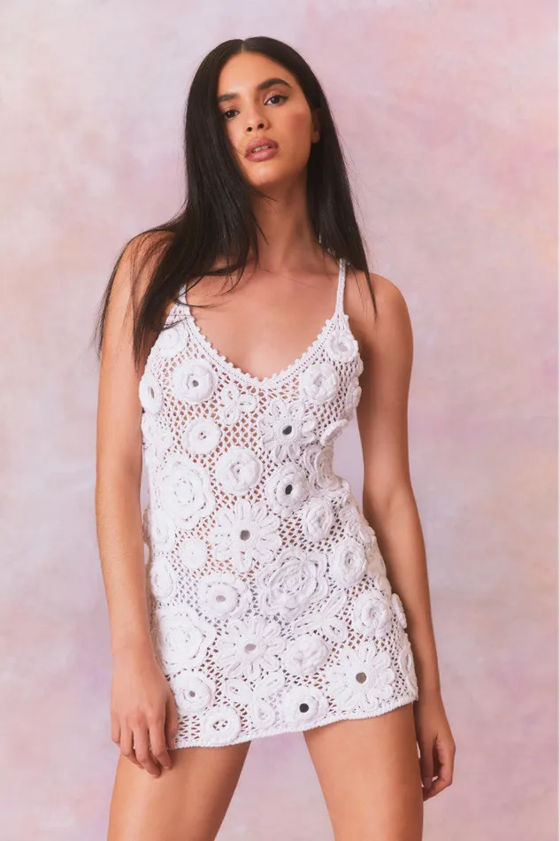 Women LoveShackFancy Swim Ferline Crochet Embellished Mini Dress White