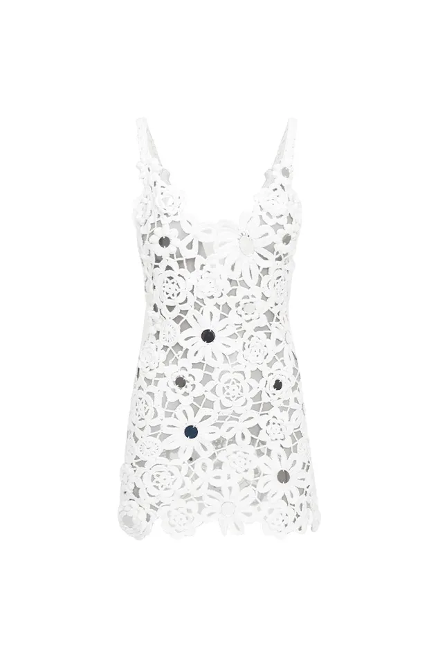 Women LoveShackFancy Swim Ferline Crochet Embellished Mini Dress White