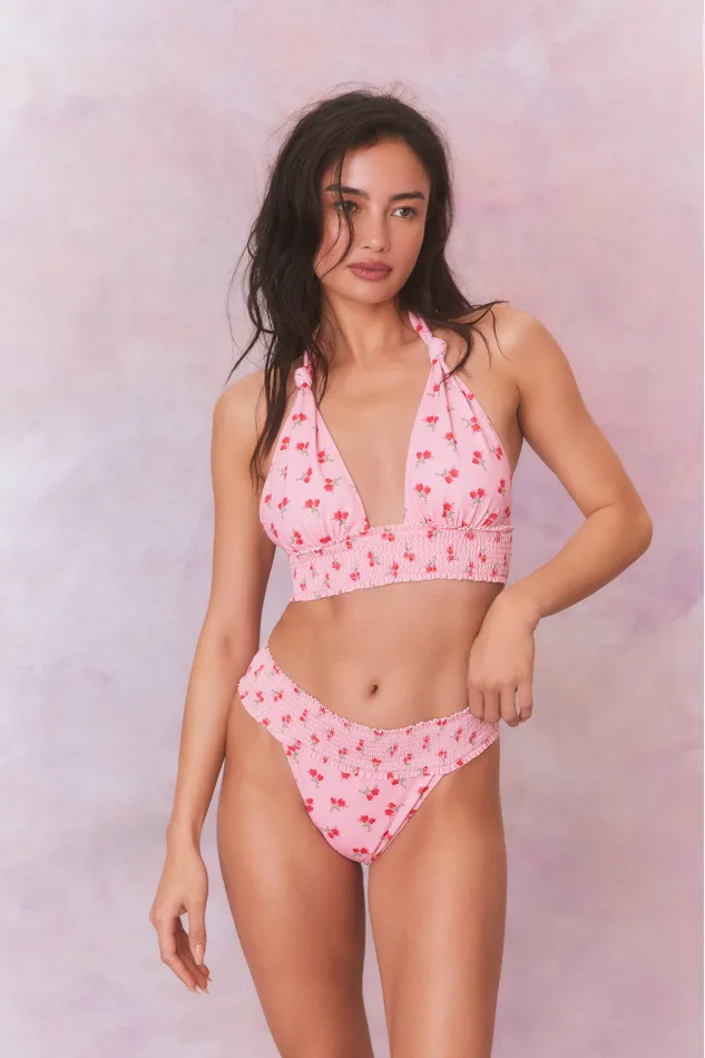 Women LoveShackFancy Swim Katya Cherry Halter Bikini Swim Set Cherry Pink
