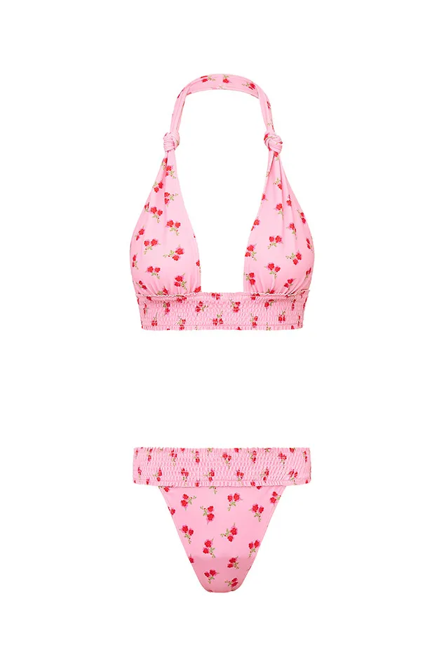 Women LoveShackFancy Swim Katya Cherry Halter Bikini Swim Set Cherry Pink